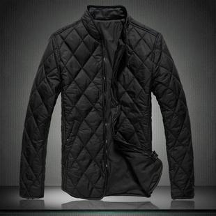  男式棉衣新款秋冬立领修身菱形格子棉服短款韩版男装大码外套