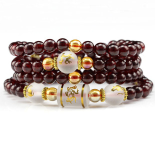  开光石榴石寅午戌朱雀手链 108颗佛珠 年属马属虎属狗者手链