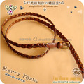 皇冠正品女式编织腰带牛皮细皮带两圈双层棕色现货7色特价