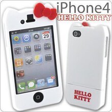Hello kitty蝴蝶结苹果iPhone 4带耳朵 外壳 保护套 上下扣 硬壳