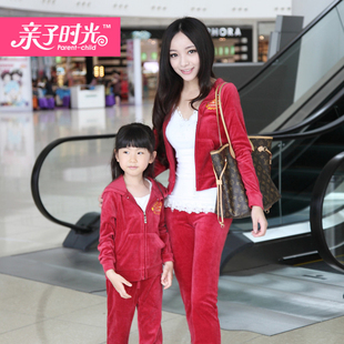  亲子时光亲子装秋装款童装天鹅绒母女装儿童女童运动套装3色