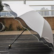 韩版三折叠超大纯色黑胶蕾丝防紫外线，防晒铅笔伞晴雨伞太阳伞洋伞