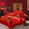 龙凤百子图婚庆用床品，大红色结婚四件套，绸缎床单被套床上用品