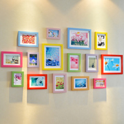 实木照片墙彩色简约相框，墙15创意组合送卡纸画芯中小型墙面