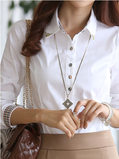 女士正装打底白色秋季职业衬衫，女衬衣雪纺长袖，大码工作服韩版修身