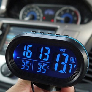 汽车电子钟车用温度计电压计，数字显电子表，车载多功能时钟表夜光