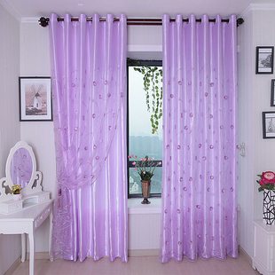 欧式紫色遮光布窗帘(布窗帘)高档绣花窗纱帘卧室客厅成品定制田园