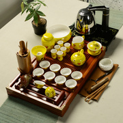 金龙茶具套装 整套陶瓷四合一实木电磁炉茶盘抽水配件
