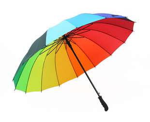16骨超大素色彩虹伞长柄伞直杆伞防风晴雨伞商务伞定制广告伞