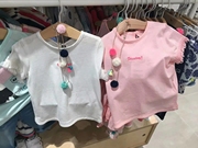 韩国高级女童装宝宝流苏儿童百搭粉色白色竹节纯棉短袖Ｔ恤带项链