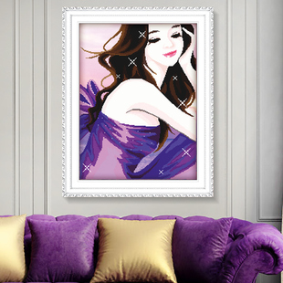 紫韵美女十字绣印花爱心紫玫瑰，人物大幅客厅十字绣画系列