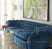 美式三人沙发 欧式弧形布艺沙发 新古典拉扣沙发 样板间别墅沙发