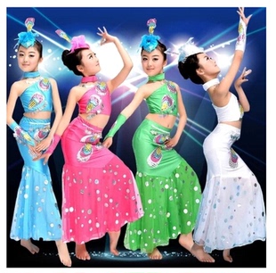 傣族舞蹈演出服装孔雀舞民族，舞蹈服装女装傣族，裙子表演服饰