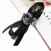 黑色韩式缎带花朵布艺发饰发夹，顶夹进口弹簧夹，发卡头花边夹马尾夹