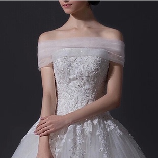 白色新娘结婚装饰婚纱配件，抹胸一秒变一字领婚纱，咯甜美气质披肩