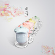 彩色陶瓷花茶杯子玻璃过滤带盖加厚泡茶具马克，套杯创意办公水杯
