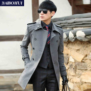 加厚风衣男秋冬季潮流韩版修身型羊毛呢子大衣男士中长款英伦外套