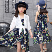 童装夏装韩版女童连衣裙波，西米亚中大童吊带，雪纺裙子沙滩裙公主裙