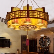 中式吸顶灯实木仿古中国风，吊灯饭店餐厅酒店包间，大堂工程圆形灯饰