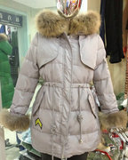 2014冬潮袖口，毛毛军工装，中长款羽绒服女