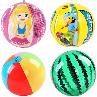 卡通pvc充气戏水球西瓜沙滩，球六色彩球，儿童宝宝水上乐园玩具足球