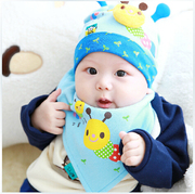 韩版可爱小毛毛虫造型帽立体耳朵宝宝帽子婴儿帽+纯棉三角口水巾