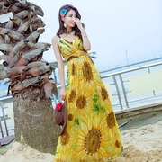夏 重磅真丝长裙向日葵波西米亚桑蚕丝海边沙滩显瘦好评如潮