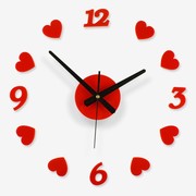 红色心形diy粘贴时钟，个性静音客厅钟表现代墙钟创意婚房艺术挂钟