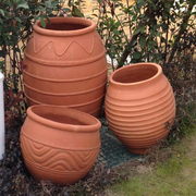 组合手工陶色陶罐景观花盆，古典欧式风格陶盆陶罐三件套