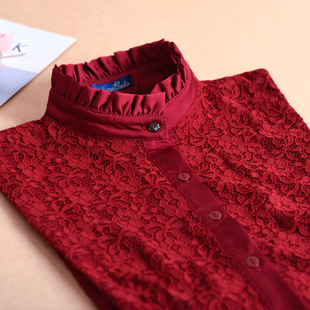 百搭韩国假领子红色衬衫假领蕾丝春秋冬季女衬衣假衣领立领