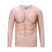 创意搞笑纹身肌肉衣服潮男t恤3d立体图案个性假腹肌胸肌肉长袖t恤