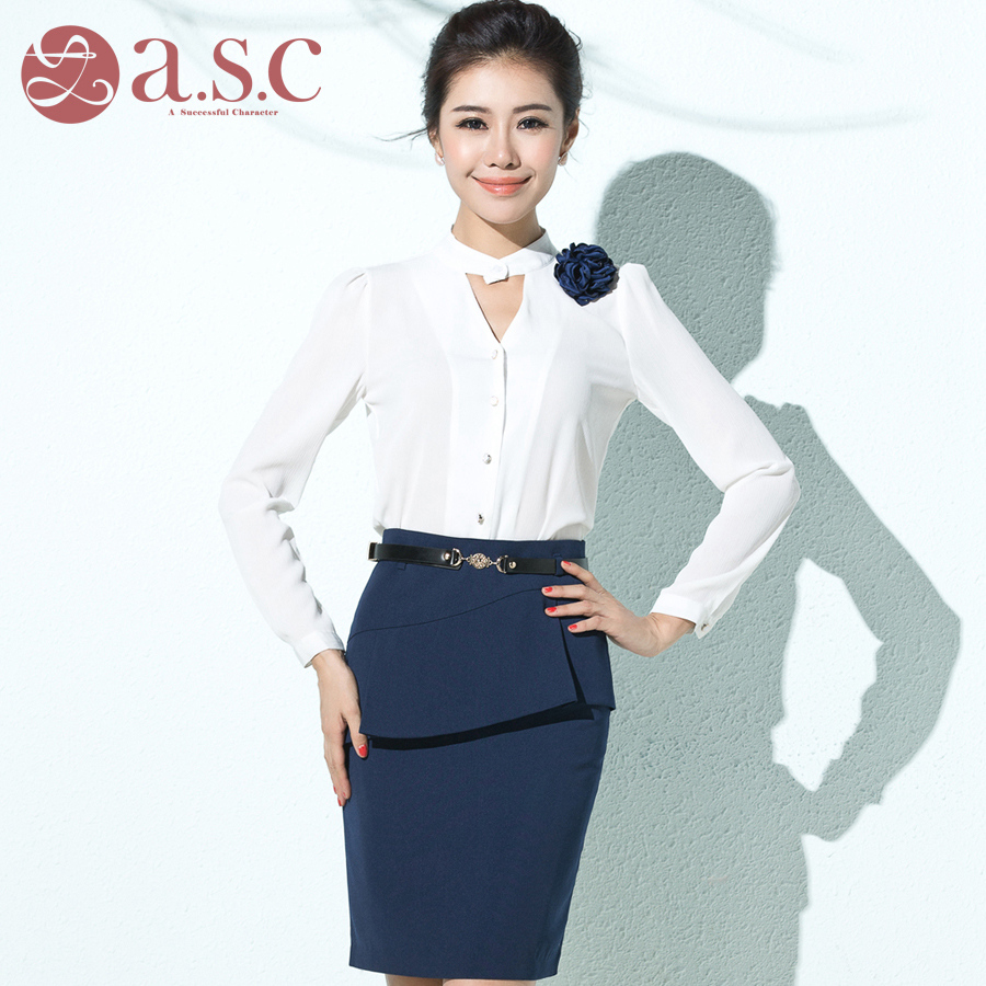 艾尚臣夏季职业装女装套裙气质正装短袖雪纺衬