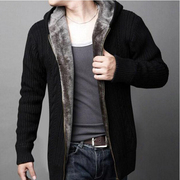 冬季男士拉链开衫毛衣连帽青年加绒外套针织羊毛衫粗毛线大衣