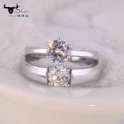 裸钻情侣对戒指环925纯银饰品，仿真钻戒指，一对日韩版活口结婚男女