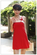 泰国潮牌2022年夏季名媛红色蝴蝶结吊带短裙小礼服显瘦收腰连衣裙