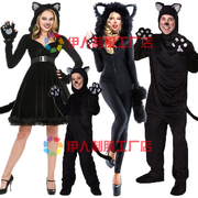 2022黑色猫咪情侣装黑猫连体衣，亲子装男女动物扮演连衣裙