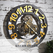 复古挂钟齿轮做旧钟表墙面装饰咖啡厅挂件木质钟挂墙个性时钟创意