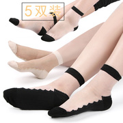 水晶丝袜子女棉底丝袜中筒袜，夏季冰丝透明防滑耐磨日系玻璃丝短袜