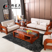 六郎海棠木实木沙发新中式麻布，木加布艺沙发新中式客厅沙发组合