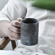 景德镇手作水杯子简约日式茶杯陶瓷创意马克杯带勺木柄窑变咖啡杯