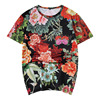 植物花牡丹玫瑰T恤衫中国风男装民族风复古印花大码潮牌短袖衣服