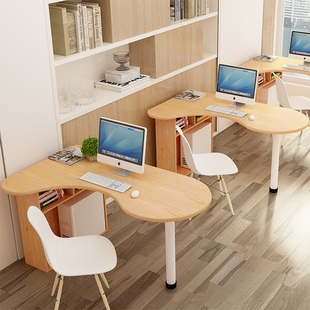 1.2实木转角电脑桌带书柜，写字办公台式家用组合拐角学生简约书桌