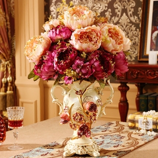 奢华欧式花瓶陶瓷装饰摆件，客厅复古电视柜，桌面摆设插花器干花花瓶