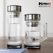 凯霖高档玻璃杯双层带盖过滤透明水杯子菱形水晶，底座水晶杯茶杯子