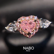 18K金粉色高碳钻石戒指3EX切工小众设计公主的城堡爱心天使钻戒女
