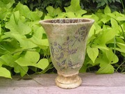 花桶陶盆粗陶做旧高脚杯，花盆绿色复古陶艺花盆田园风格花器