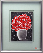 日本直邮 九谷烧 陶画 红玫瑰 陶瓷挂画壁画书房卧室墙画办公室