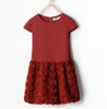 夏季外贸女儿童装纯棉酒红色蕾丝宝宝短袖连衣裙高档童裙子
