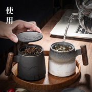 山海行带盖过滤泡茶杯办公室茶杯，马克杯家用陶瓷，水杯茶水分离杯子