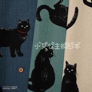 日本进口棉麻印花布料猫姿势帘卡通动物儿童可有手工DIY拼布